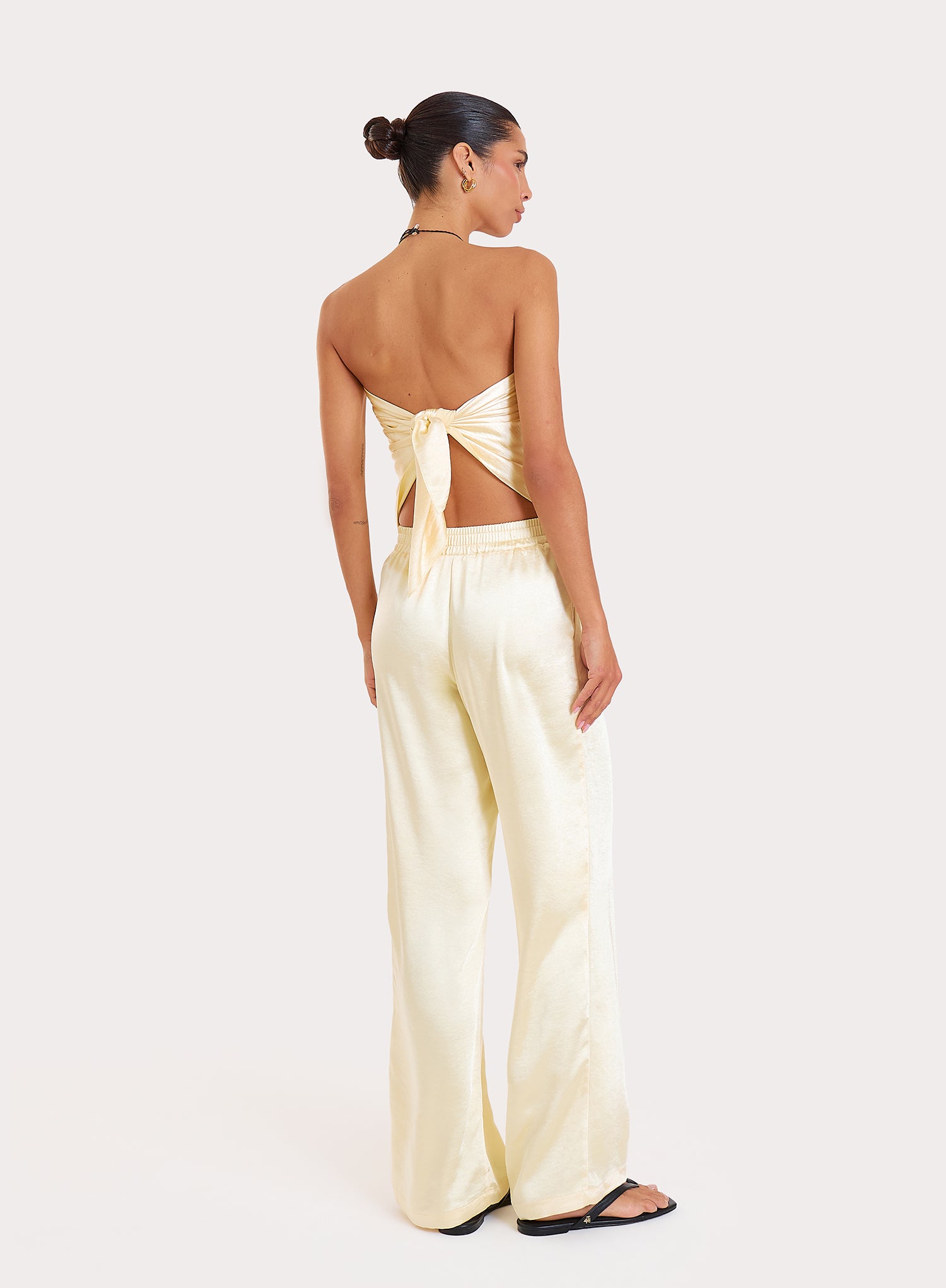 Lemon Satin Wide Leg Scarf Trousers